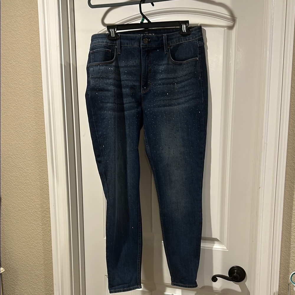 WHBM BEDAZZLED DENIM SKINNY JEANS
